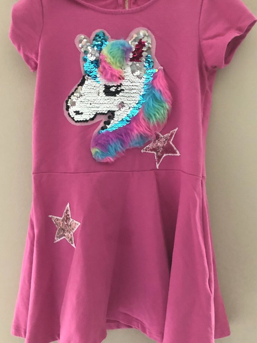 Faux Fur Girls Dress Pink Short Sleeves Size 12-18 Month Like new